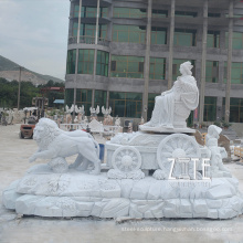 Outdoor Large Lady on Carriage with Lions Statue Marble Water Fountain